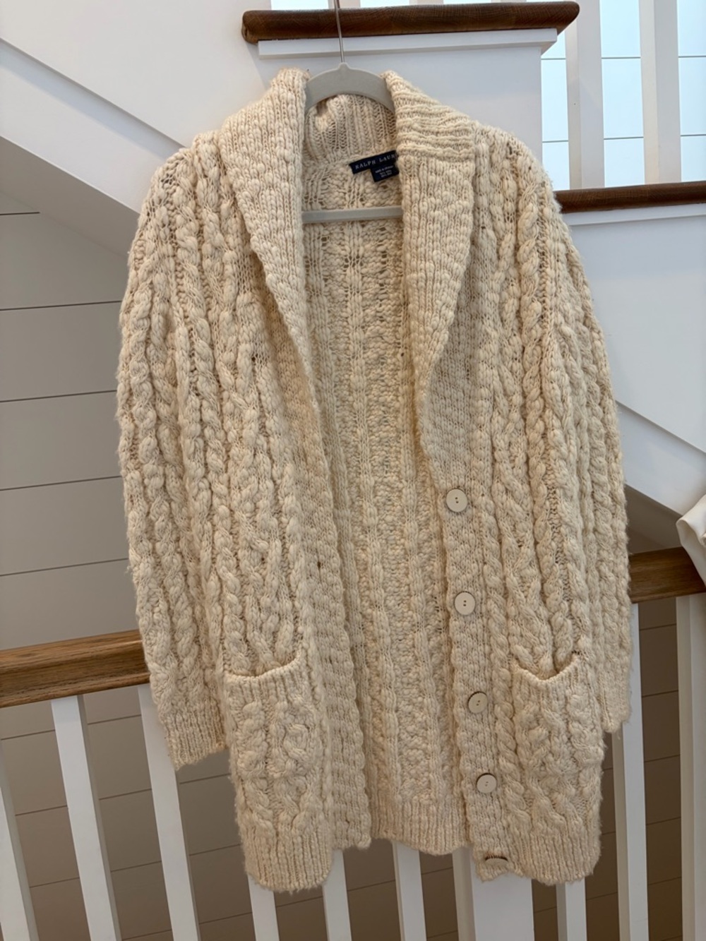 Ralph Lauren Cream Cable Knit Shawl Collar Cardigan